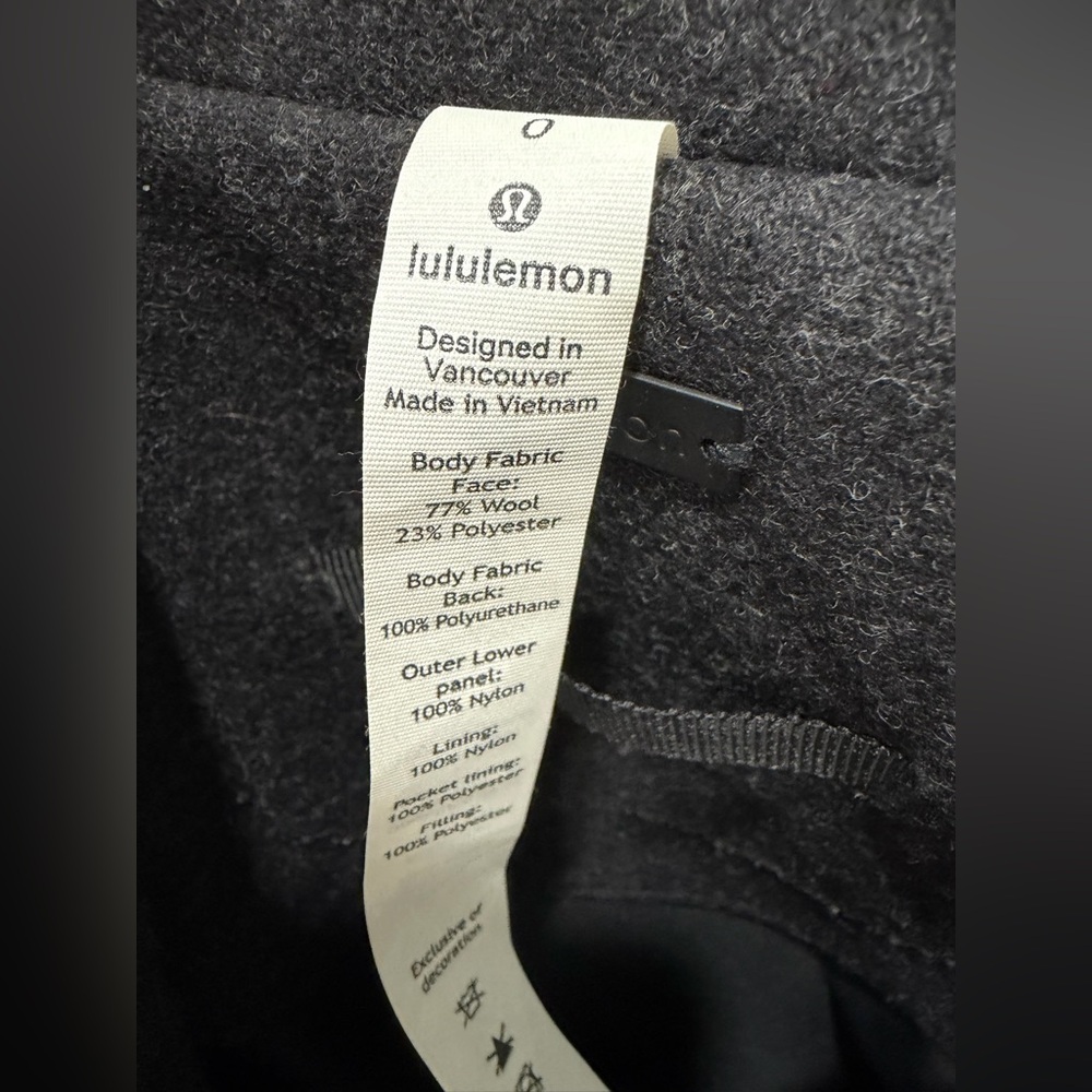 RARE LULULEMON Roam Far Wool Coat- Heathered Black / Black (size 0) - Picture 5 of 6